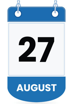 August 27 calendar icon in blue and white colors Clean vector-style date illustration suitable for mobile apps, websites, digital planner, schedules, reminder, event managemen Page Flip Single Date