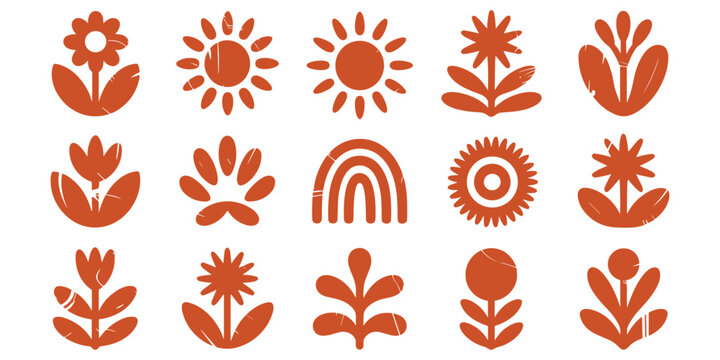 Terracotta floral and abstract shapes, rustic design elements