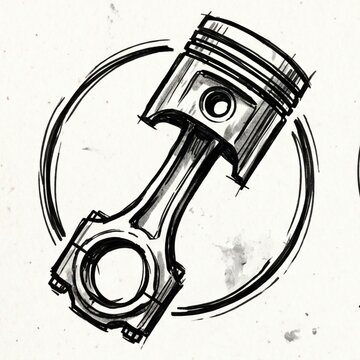 Engine Piston Technical Illustration Isolated on White Background