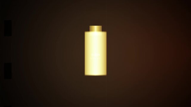 Golden cosmetic bottle spinning with motion blur on dark background