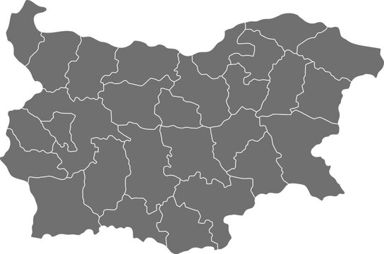 Bulgaria Administrative Regions Map Gray Vector Outline Illustration
