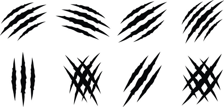 Collection of fierce animal claw scratch marks and slash vector silhouettes for graphic design projects