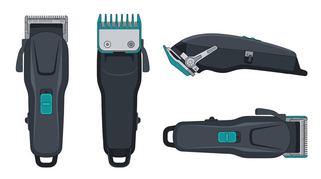 Hair clipper personal care device with front side rear and top views vector illustration