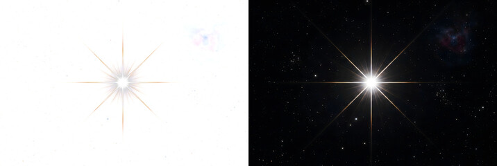 Star brilliant radiant flare with celestial glow for visual effects and PNG, Transparent and Black Background Versions © Tanay