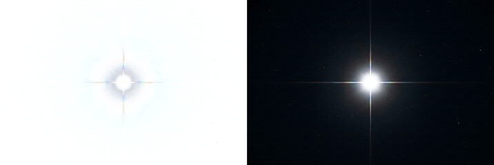 Star brilliant white celestial glow with radiant space flare for effects and PNG, Transparent and Black Background Versions © Tanay