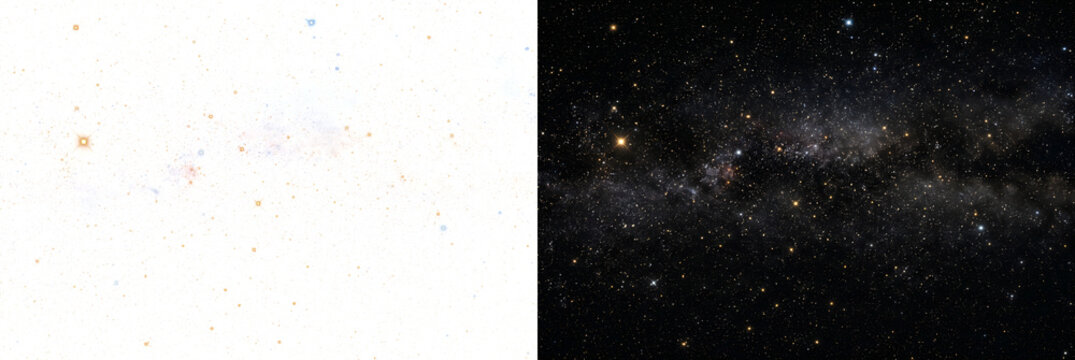 Galaxy with realistic golden starfield and cosmic dust for space backgrounds and PNG, Transparent and Black Background Versions