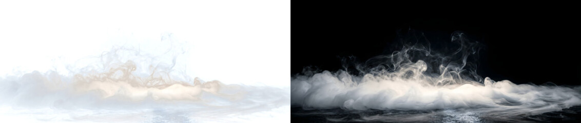 Fototapeta premium Smoke realistic ground fog with swirling mist and atmospheric vapor for creative designs and PNG, Transparent and Black Background Versions