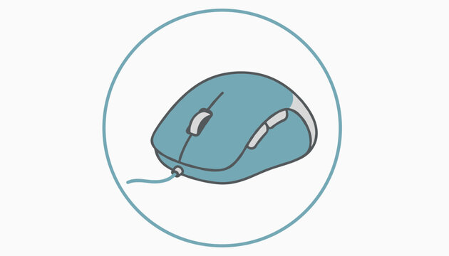 Computer mouse with a scroll wheel and side buttons depicted in a simple circular graphic frame on a light background.