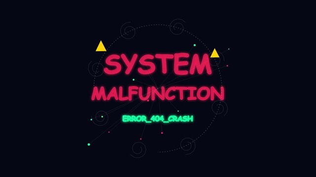System Malfunction Notification with Error 404 Crash Text Animation