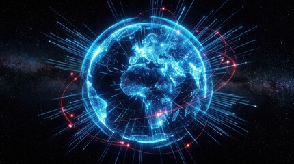 Fototapeta premium Digital earth globe with global network connections and data streaming