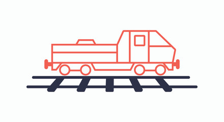 Minimalist vector icon of a red steam locomotive on black railway tracks © Md