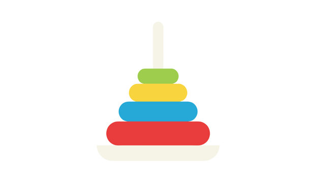 Colorful stacking ring toy for children featuring a central wooden pole on a white background for early learning concepts.