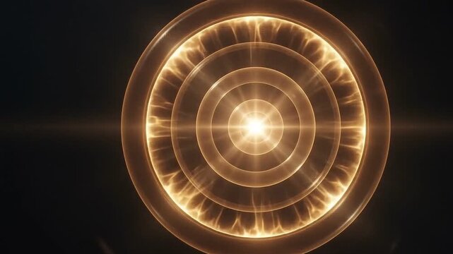 Translucent glowing target bullseye floating in a dark void, concentric rings pulse of energy, radial compression