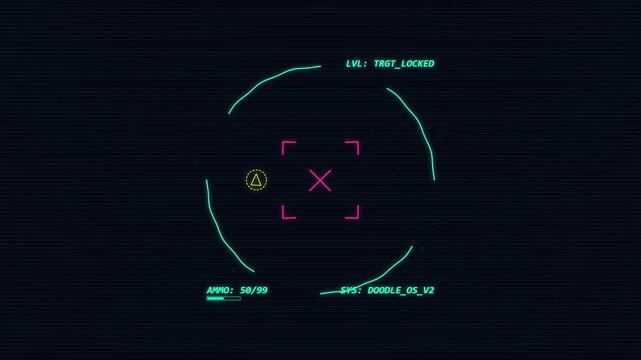 Digital HUD crosshair overlay with scanning target and ammo readout