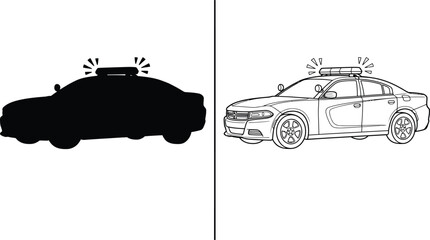 Police Car Concept Design with a Silhouette and a Detailed Line Illustration for Emergency Services © Jebin
