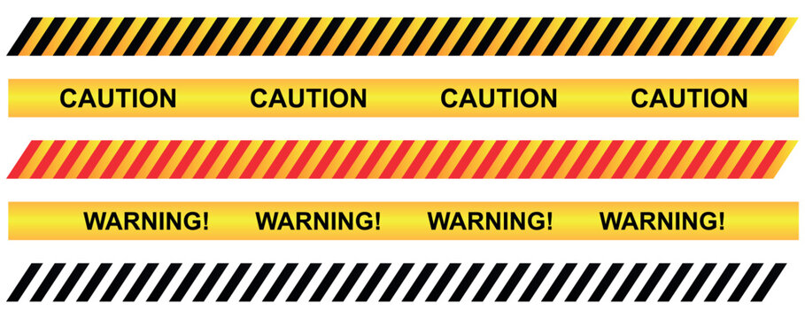 Various hazard warning tapes with caution danger keep out text.