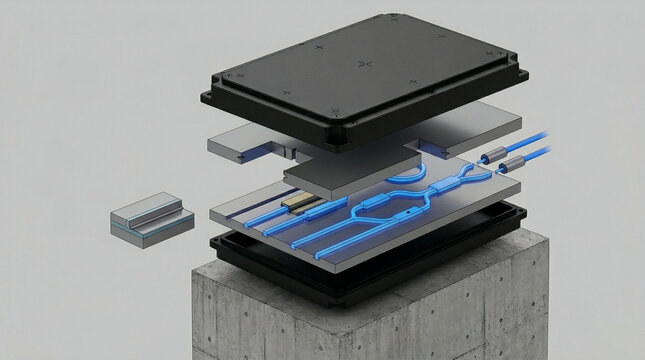 A cad exploded view of an optical transceiver module in silicon photonics