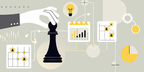 Chess Piece With Business Graphics Vector Illustration © Delip