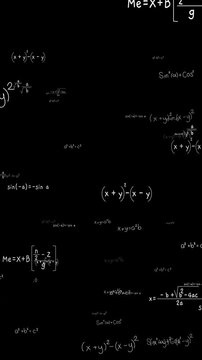 math theory formulas isolated flying alpha channel animation,  mathematics calculations ,algebra and geometry science education stream vertical social media motion design element