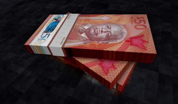 Barbados 50 dollar money banknotes pack 3d illustration