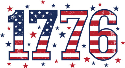 Naklejka premium 1776 American Flag Numbers Patriotic Independence Typography Illustration Isolated on White