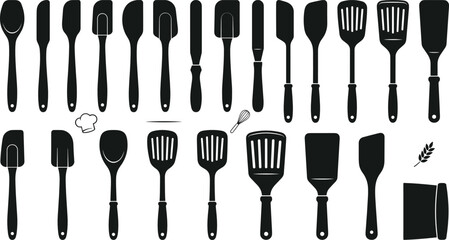 Kitchen spatula and silicone scraper silhouette icon set for cooking baking pastry chef utensil tool vector collection ©  Jahangir