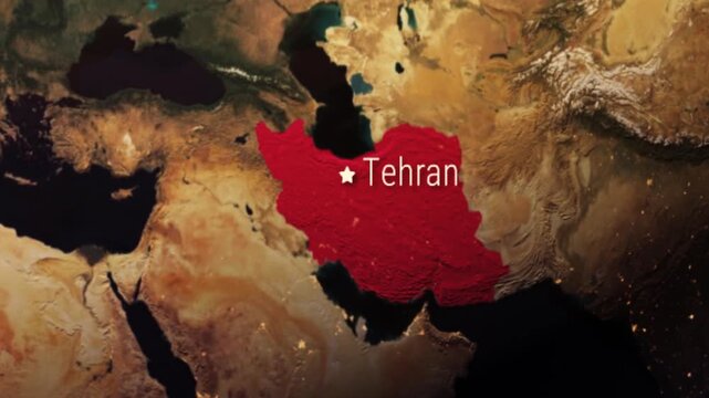 3D Earth Globe Rotating with Tehran, Highlighted on World Map in Space