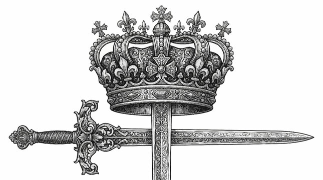 Crown and sword royal emblem symbol.