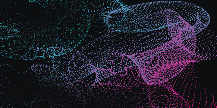 Abstract background with flowing particles, digital wave of dots, futuristic technology concept, colorful gradient data stream