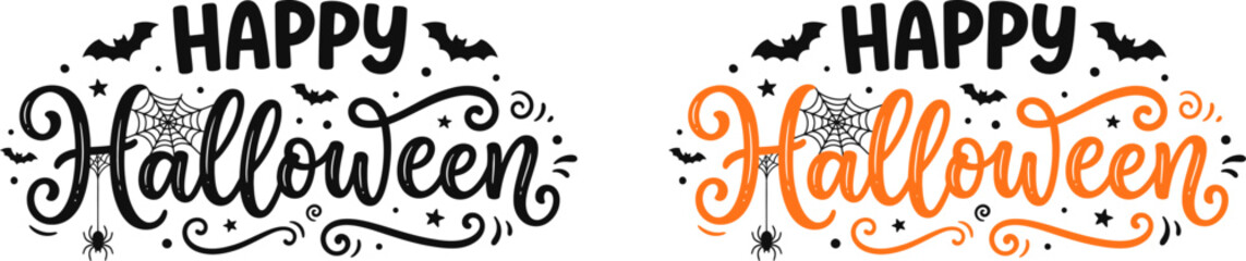 Halloween greeting graphics vector illustration on 2 version, orange and black on transparent background © Junayad