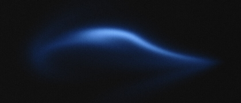 Abstract glowing blue light wave curve design with grainy texture on dark background for modern artistic digital backgrounds and sophisticated minimalist visual presentation style elements