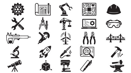 Engineering icons and industrial hardware represent technical innovation and construction development processes. © sohaib