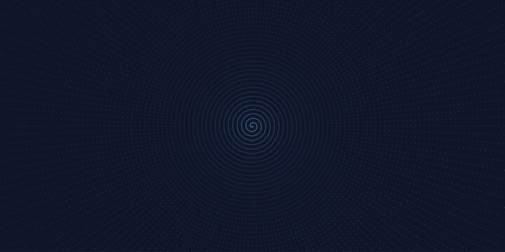Dark blue radial halftone pattern background, abstract circular dot texture vector, minimalist navy blue gradient wallpaper for corporate tech design