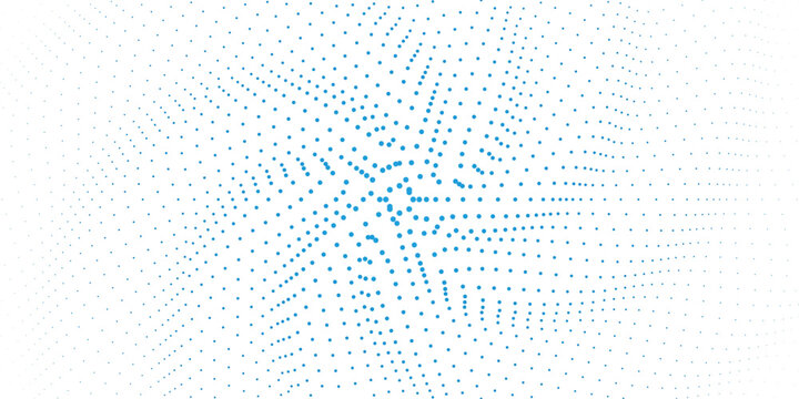 Abstract blue halftone dot spiral background, geometric circular pattern with radial gradient, modern minimalist vector texture for tech design