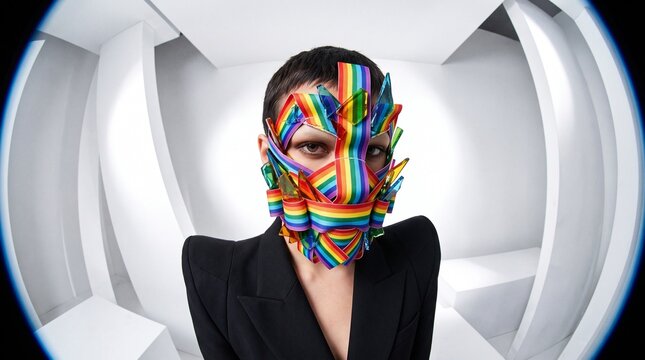 Creative Professional With Rainbow Geometric Face Art
