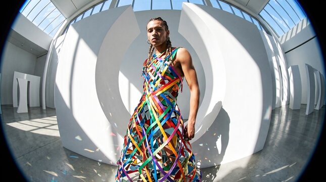 Gender-Nonconforming Model in Colorful Geometric Fashion