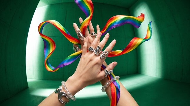LGBTQ Pride Celebration with Rainbow Ribbons and Jewelry