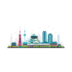 Obraz premium Stylized Japan Skyline Illustration with Landmarks