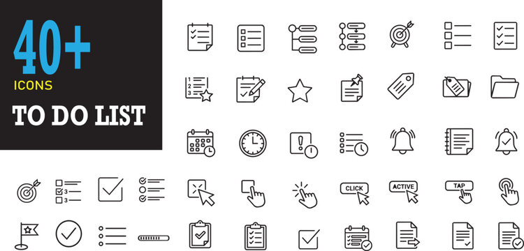 40+ todo list icons including checklist, selection, click, task.