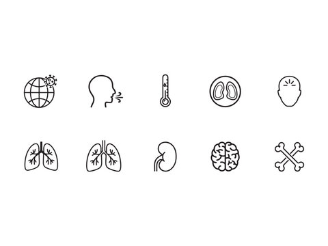 Medical health icons set including lungs brain kidney and globe with germs  health symbols