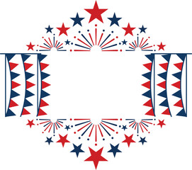 Obraz premium Patriotic american flag frame with stars and fireworks silhouette