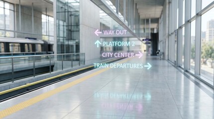 Obraz premium Vacant Subway Terminal Suspended Augmented Directional Signs