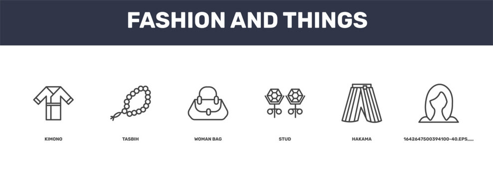 fashion and things icon set with kimono, tasbih, hakama, 1642647500394100-40.eps,,,,, signs in flat outline style