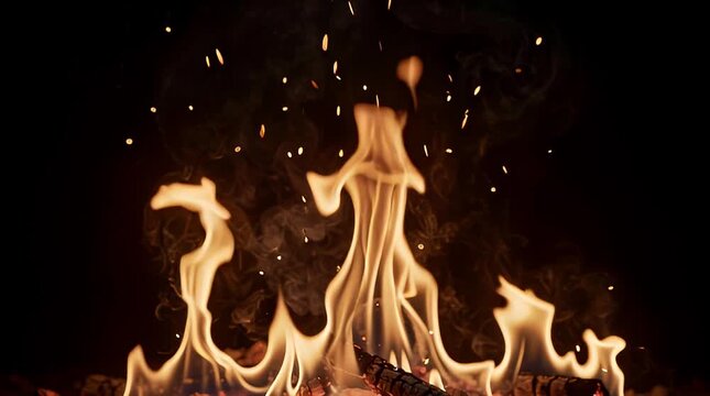 Flames burning on dark background.