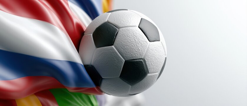 Premium sports background with a central soccer ball, elegant world flags creating a dynamic frame, luxurious embossed 2026 tournament typography, sophisticated football branding concept