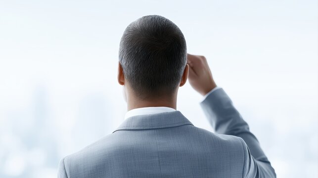 Business executive reflecting on future goals while overlooking cityscape, ambition concept