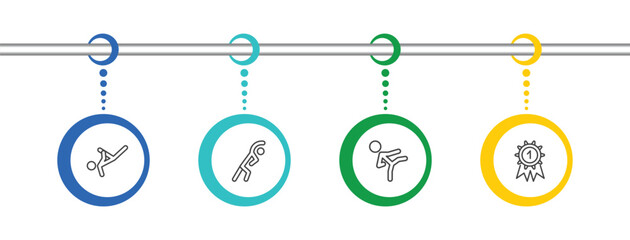 sport and games icon set with capoeira, stretching, karate fighter, golden medal signs in flat outline style © Abstract