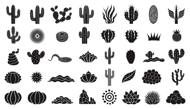 Collection of black and white icons depicting various types of birds and animals.