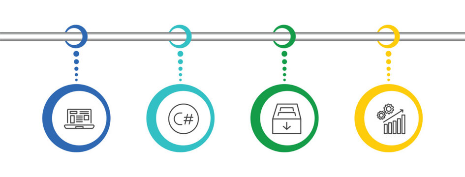 information technology icon set with program interface, c sharp, archive, seo growth signs in flat outline style