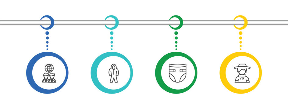 people and relation icon set with business partnership, protective suit, baby diaper, argentina signs in flat outline style